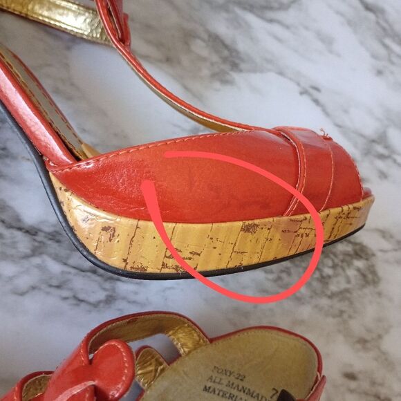 Anne Michelle Orange Double Buckle Sandals Size 7.5 - Picture 13 of 13